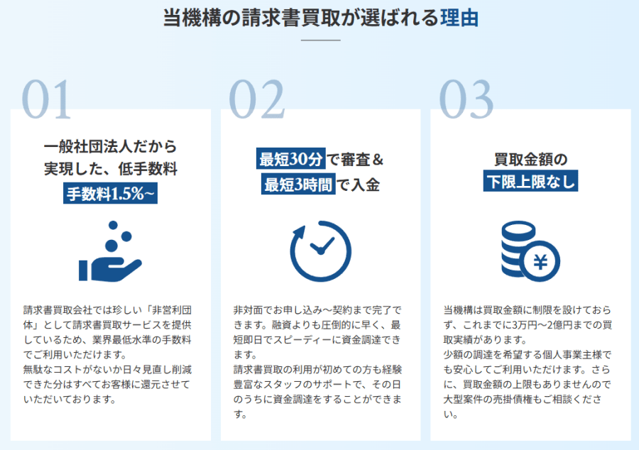 日本中小企業金融サポート機構の請求書買取が選ばれる理由